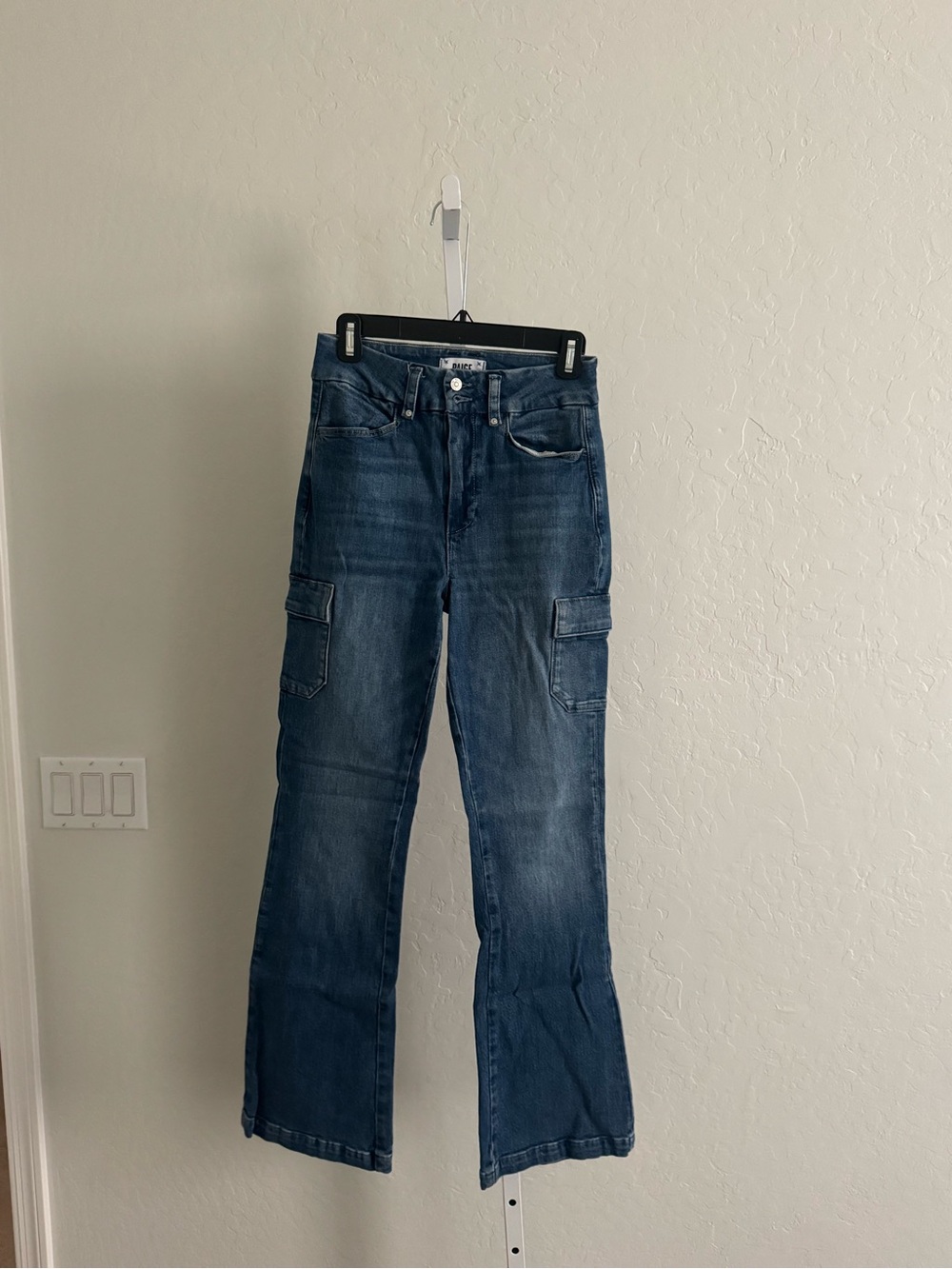 PAIGE Dark Blue Cargo Wide-Leg Jeans